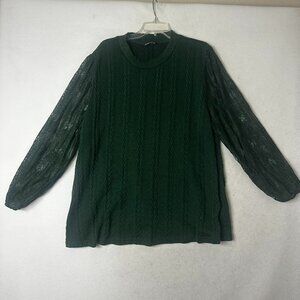 Bloomchic sweater top sz 26 green cable knit sheer lace sleeve tunic lightweight